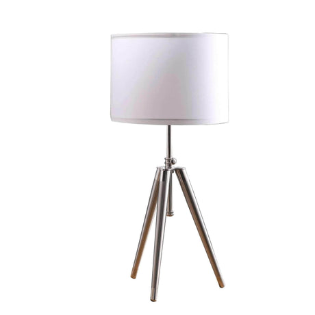 Adjustable Silver Metal Tripod Table Lamp With White Round Shade