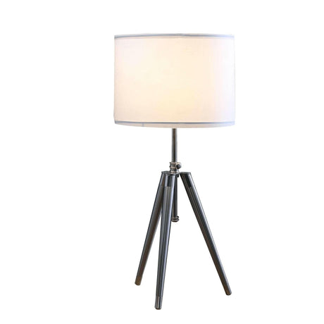 Adjustable Silver Metal Tripod Table Lamp With White Round Shade