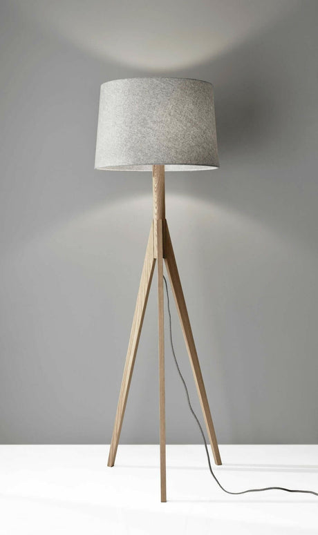 Ash Wood Tripod Floor Lamp With Gray Empire Shade