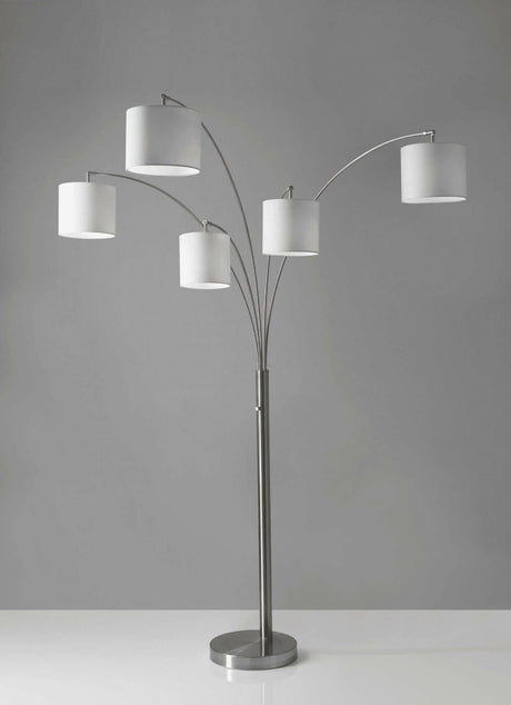 Brushed Steel Floor Lamp with Five White Drum Shades