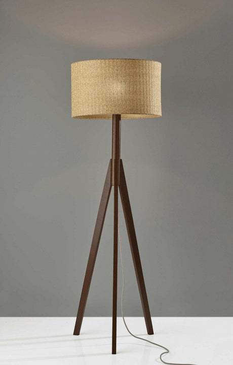 Floor Lamp with Brown Drum Shade and Tripod Base
