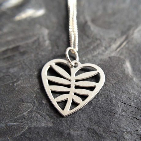 Leafy Heart Pendant in stainless steel on silver chain
