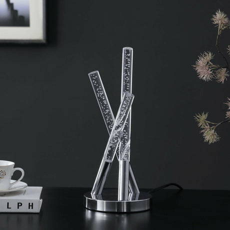 Silver Metal Abstract Table Lamp with Three Rod Design