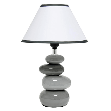 14.7" Stacked Ceramic Stone Table Lamp wih White Empire Shade, Gray