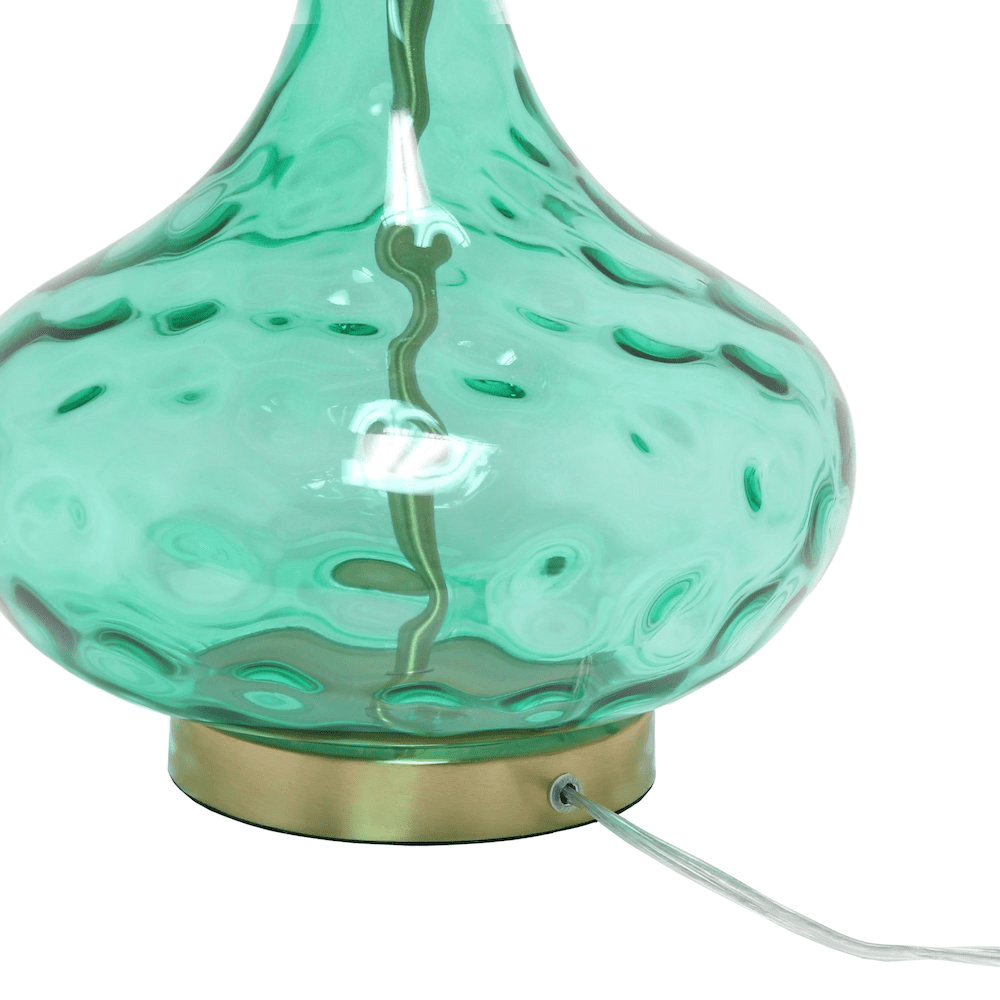 24" Refined Bubbly Table Lamp with White Linen Tapered Drum Shade, Seafoam Green