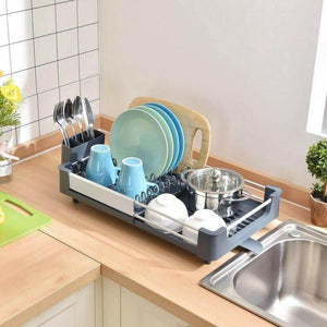 Adjustable Aluminum Extendable Dish Drying Rack with Integrated Draining System and Non-Slip Design