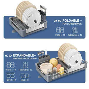 Adjustable Aluminum Extendable Dish Drying Rack with Integrated Draining System and Non-Slip Design