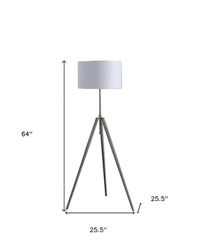 Adjustable Chrome Tripod Floor Lamp With White Shade
