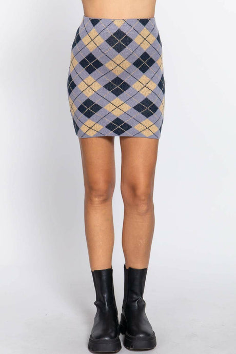Argyle Patterned Knitted Mini Skirt
