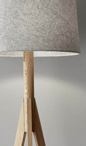 Ash Wood Tripod Floor Lamp With Gray Empire Shade