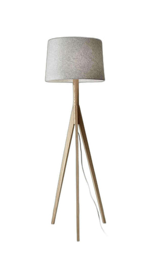 Ash Wood Tripod Floor Lamp With Gray Empire Shade