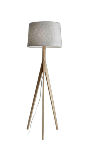 Ash Wood Tripod Floor Lamp With Gray Empire Shade