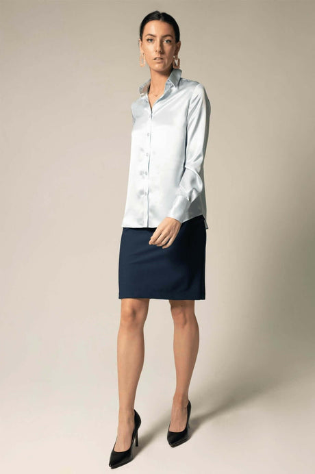 Azure Silk Button-Up Shirt