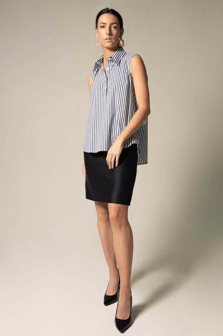 Blue and White Striped Italian Cotton Sleeveless Shirt