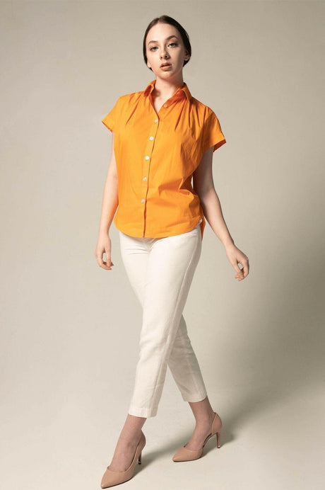 Bold Orange Collared Shirt with Luxurious Fabric Blend