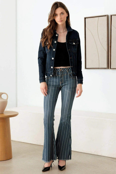 "Chic Mid Waist Stripe Flare Denim Jeans - Perfect for Fashionistas!"