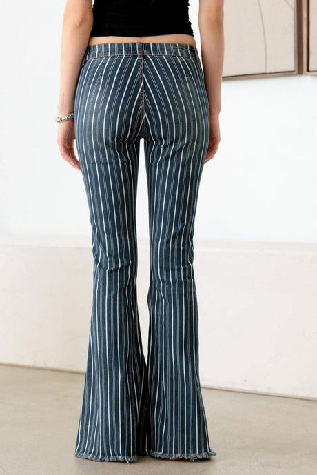 "Chic Mid Waist Stripe Flare Denim Jeans - Perfect for Fashionistas!"
