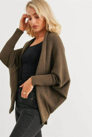 Cozy Olive Batwing Cardigan with Open Front