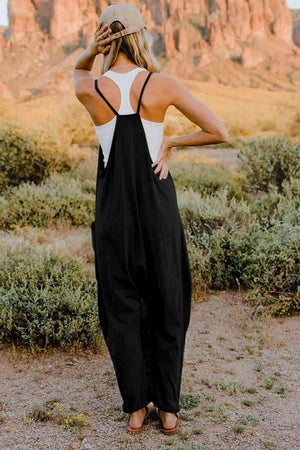 Double Vision Elegant Sleeveless V-Neck Jumpsuit with Pocket