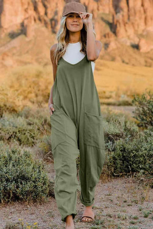 Double Vision Elegant Sleeveless V-Neck Jumpsuit with Pocket