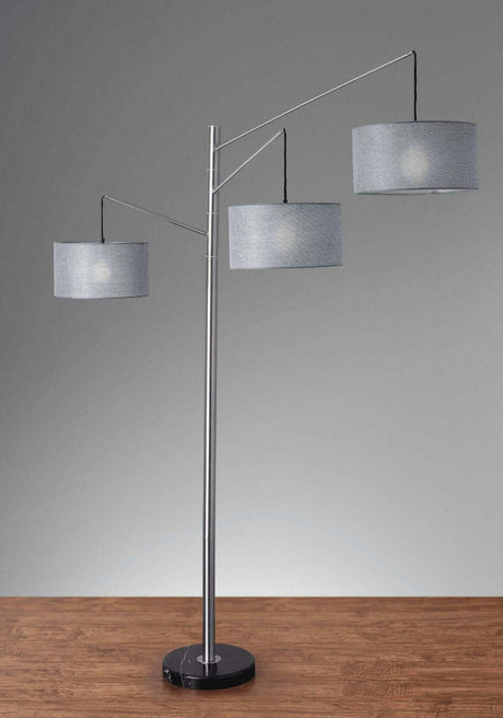 Elegant Black Floor Lamp with Graceful Gray Drum Shades