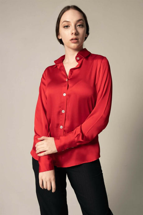 Elegant Crimson Silk Blouse for Ladies