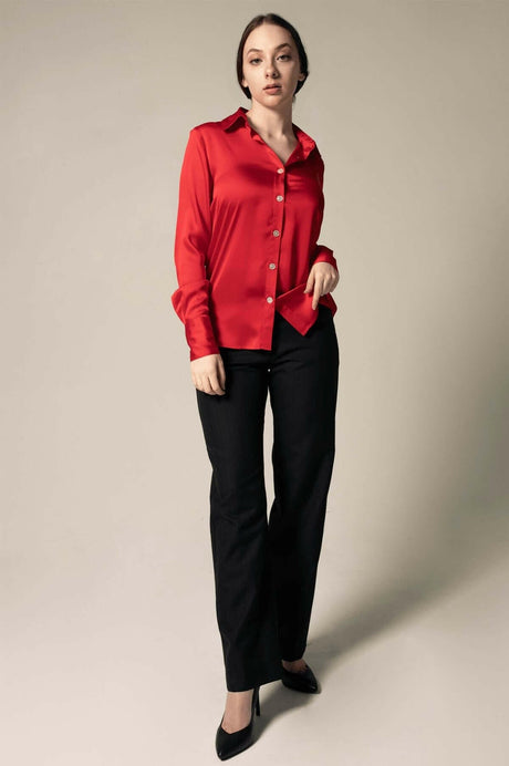 Elegant Crimson Silk Blouse for Ladies