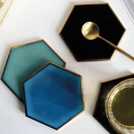 Gold-Edged Ceramic Coaster Set with Suede Lining