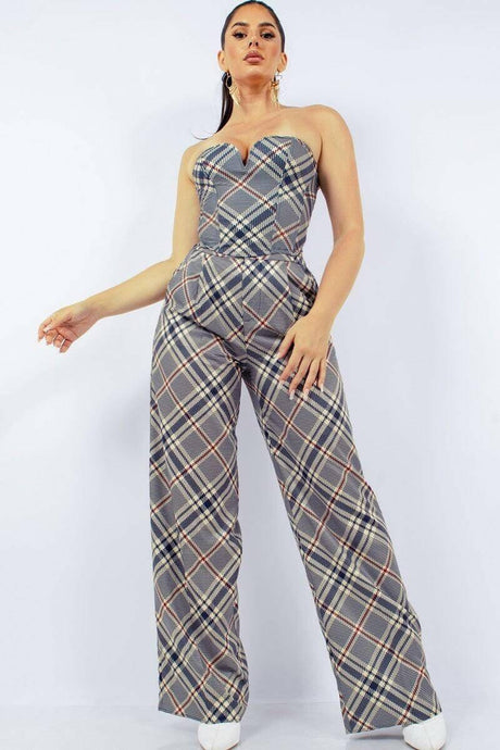 Grey Plunge Bustier Top and Wide Leg Pants Set - Sophisticated Grey Ensemble