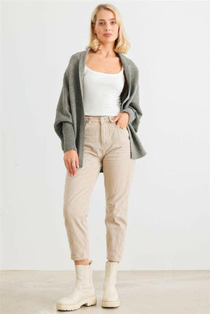 Heather Charcoal Open Front Batwing Sleeve Cardigan