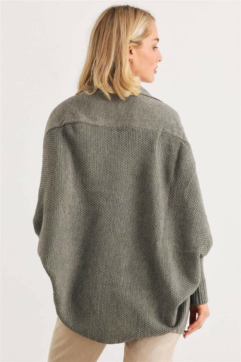 Heather Charcoal Open Front Batwing Sleeve Cardigan
