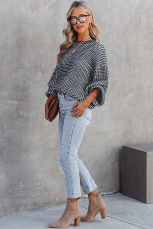 Heathered Marley Style Sweater with Puff Sleeves and Drop Shoulder