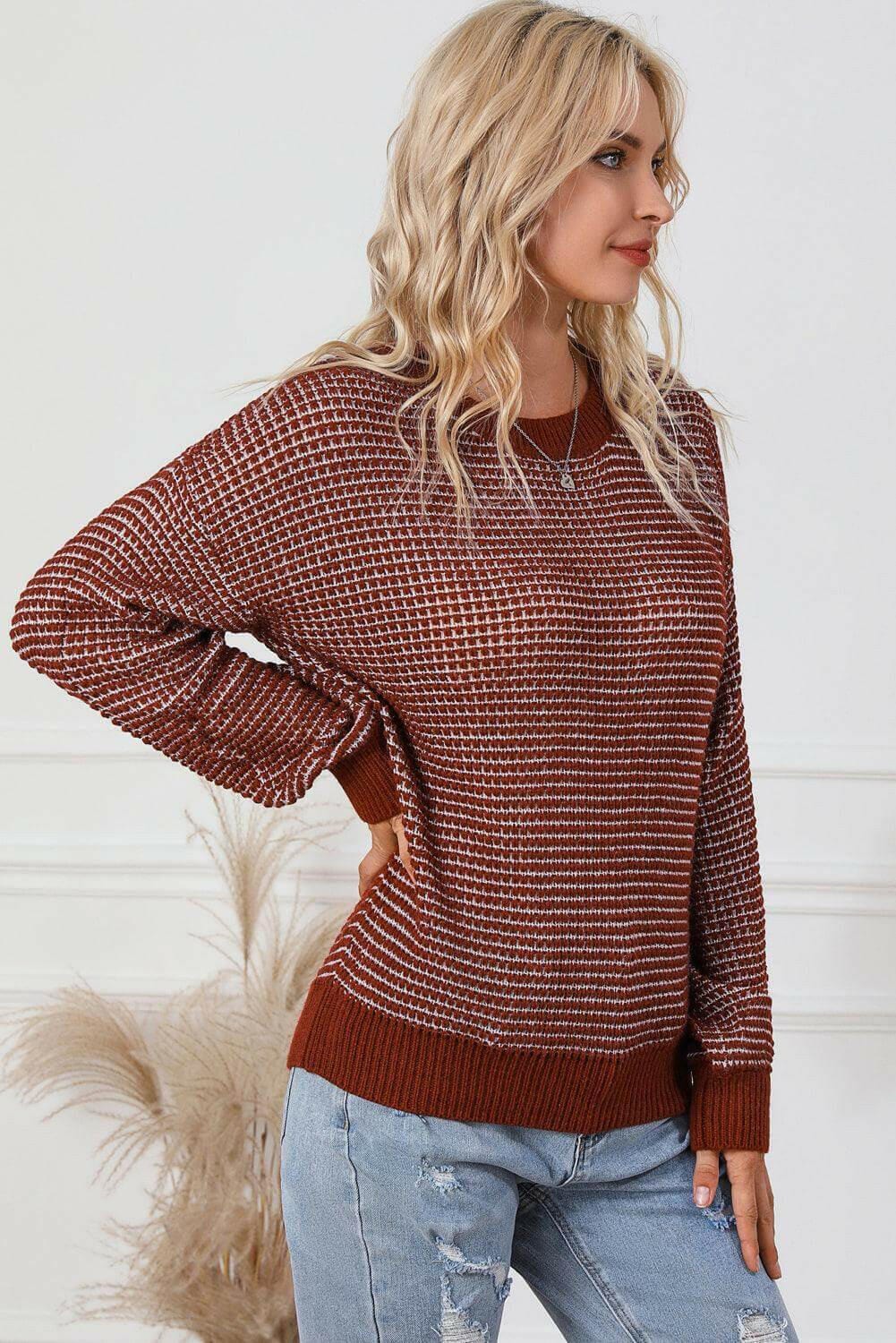Heathered Marley Style Sweater with Puff Sleeves and Drop Shoulder