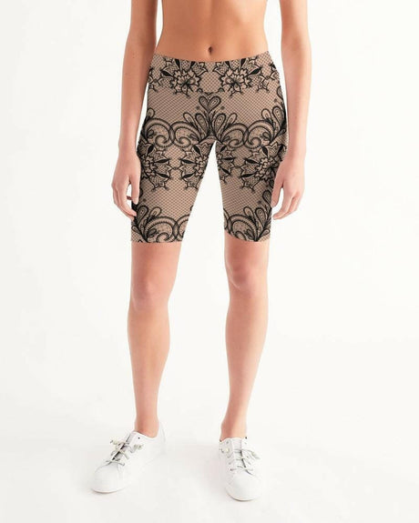 Lace Women's Mid-Rise Black & Nude Cycling Shorts