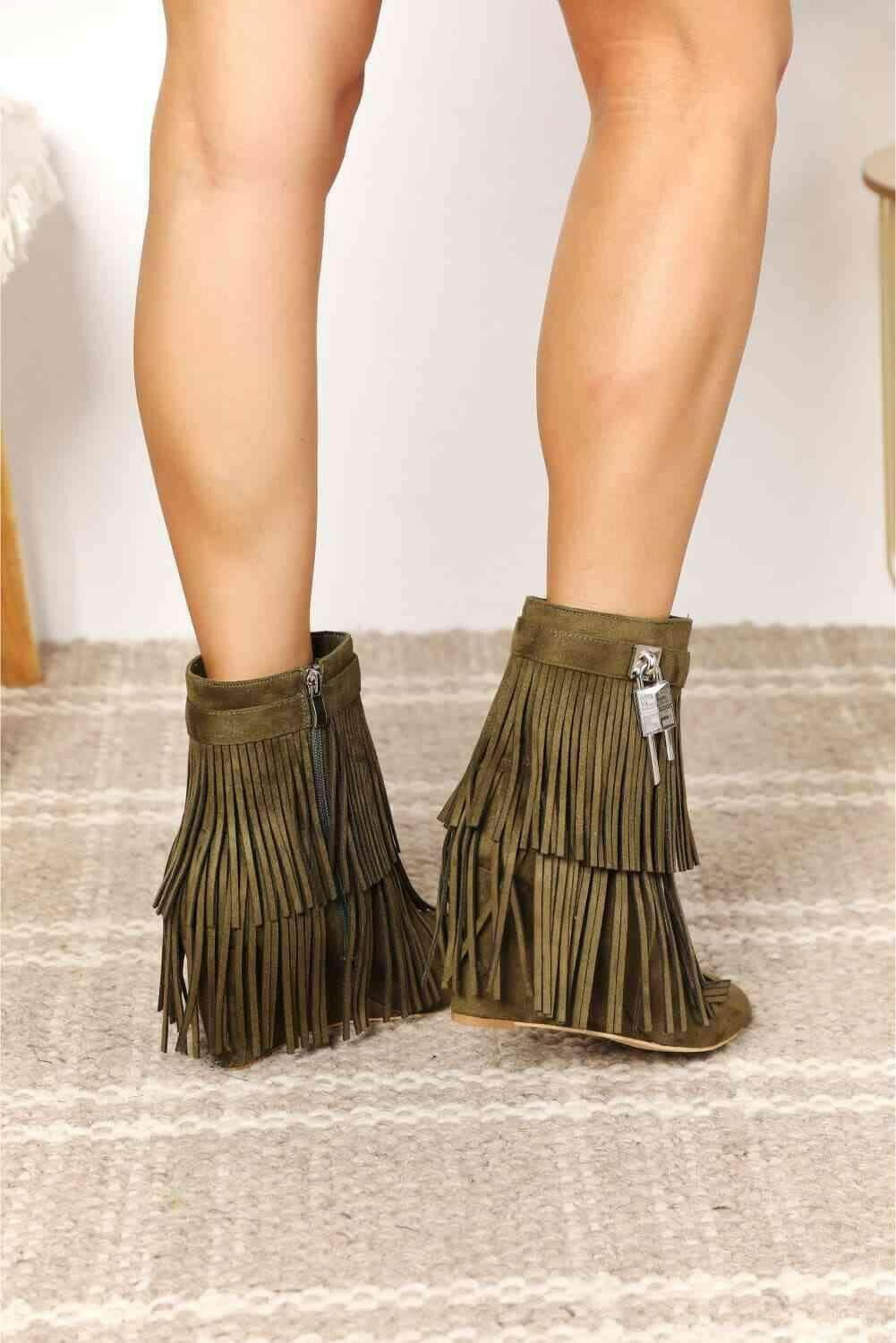 Modern Tassel Wedge Heel Ankle Booties for Women