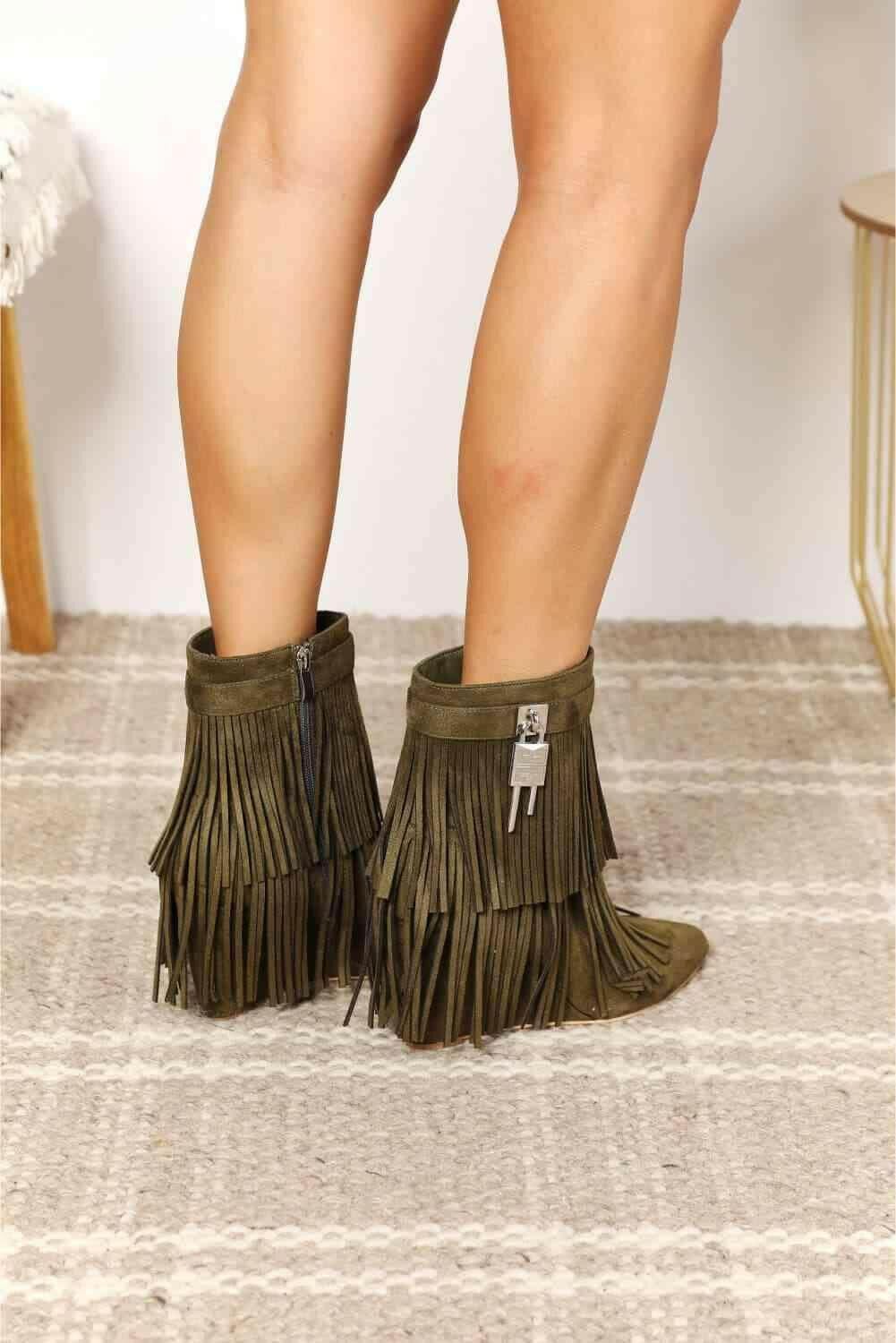 Modern Tassel Wedge Heel Ankle Booties for Women