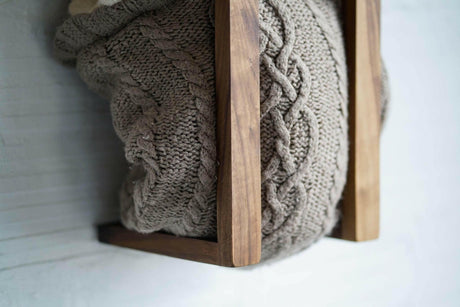 Modern Walnut Blanket and Towel Wall Organizer