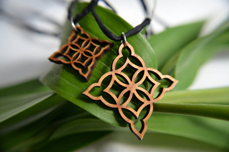 Moorish Diamond Pendant in cherry on leather cord.