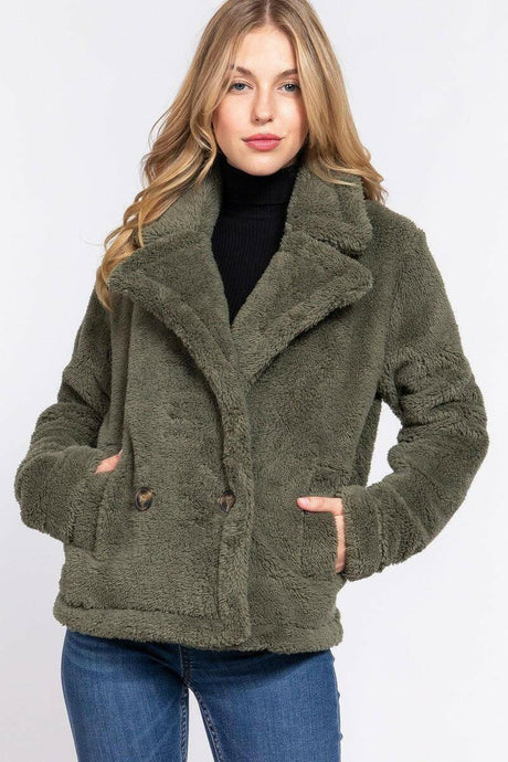 Olive Faux Fur Sherpa Jacket: Elevate Your Winter Style with Sophistication