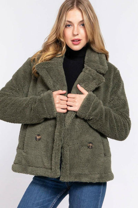Olive Faux Fur Sherpa Jacket: Elevate Your Winter Style with Sophistication