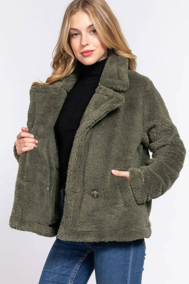 Olive Faux Fur Sherpa Jacket: Elevate Your Winter Style with Sophistication