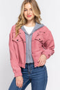 Pink Corduroy Hooded Jacket with Long Sleeves