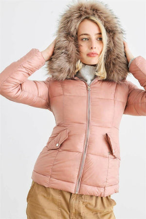 Quilted Parka with Faux Fur Trim and Water-Resistant Coating