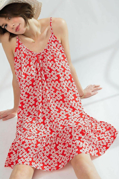 Red Bouquet Floral Wool Peach Cami Dress