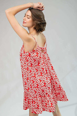 Red Bouquet Floral Wool Peach Cami Dress