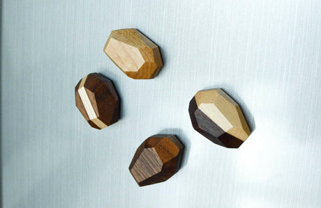 Set of 4 Unique Handcrafted Geometric Wooden Magnets