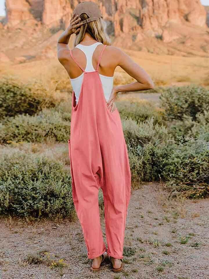 Sleeveless V-Neck Jumpsuit with Pockets and Unique Style
