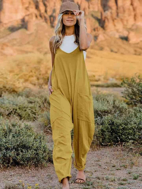 Sleeveless V-Neck Jumpsuit with Pockets and Unique Style