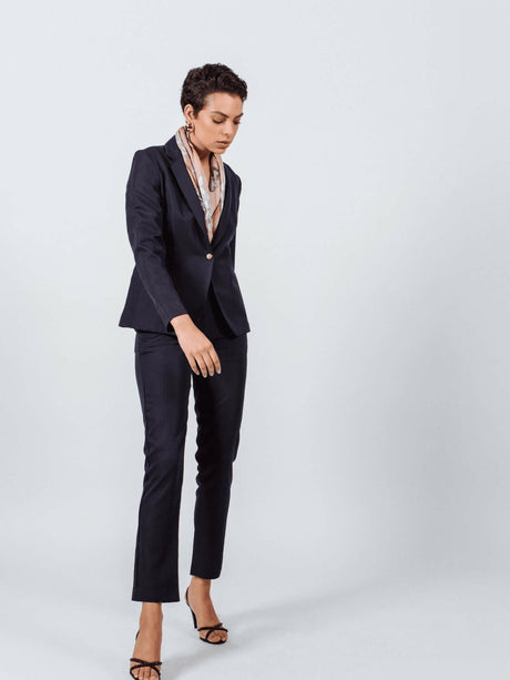 Sophisticated Navy Blue Wool Skinny Trousers