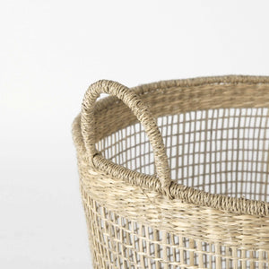 Three Seagrass Round Woven Storage Baskets